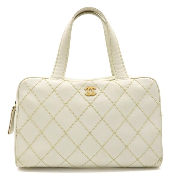 CHANEL Handbags - Authentic CHANEL CC Wild Stitch Vintage Quilted Bowler Hand Bag Tote Lambskin
